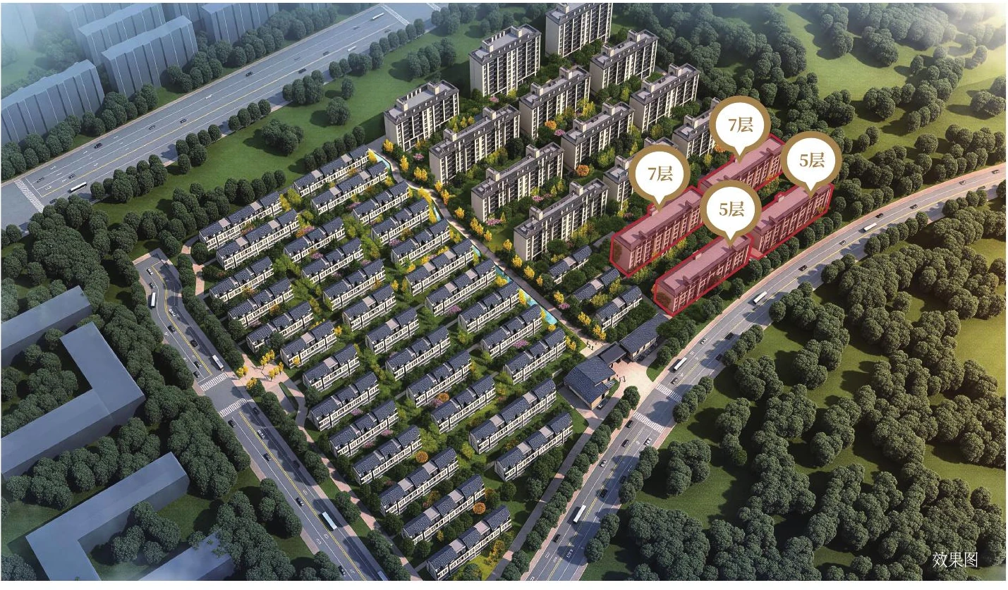 龙湖景粼天著社区鸟瞰及四栋租赁式住宅位置标注
